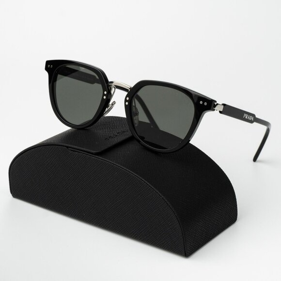 Prada Men Sunglasses Black Green Polarized Oval PR17YS 1AB03R BRAND NEW - Picture 1 of 13